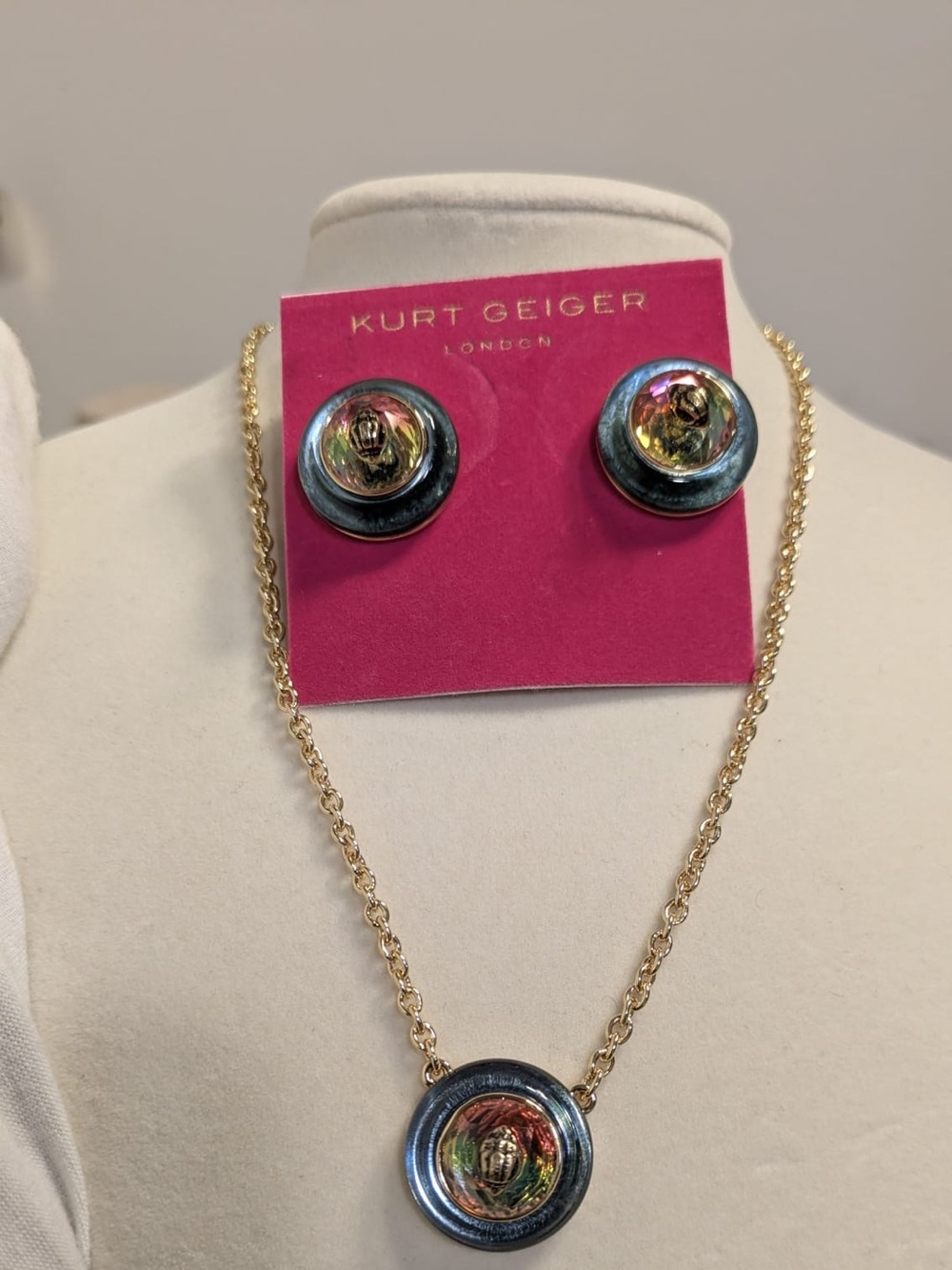 Kurt Geiger Multitone Gold-Tone Button Necklace and Studs